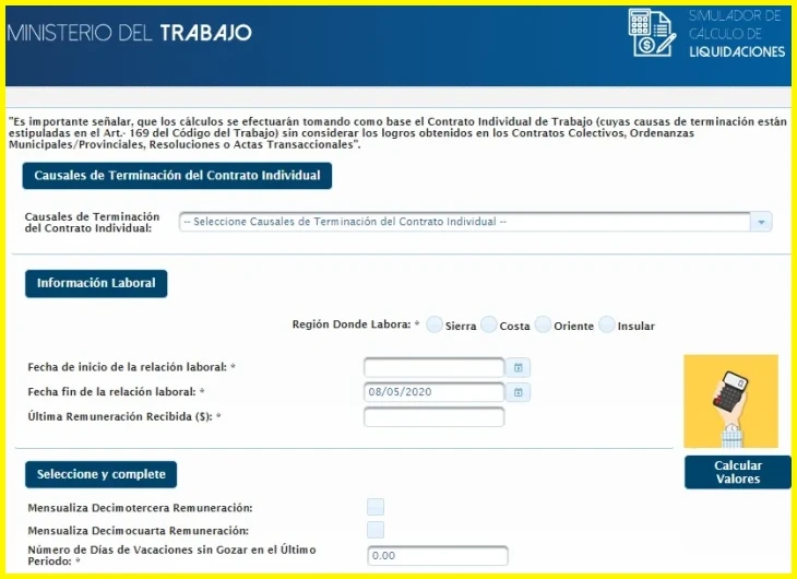¿Calculadora de Liquidación - Calculadoras - Ministerio del Trabajo?